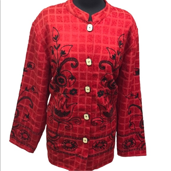 Julie Kim Red Floral Women's Jacket - Picture 1 of 4
